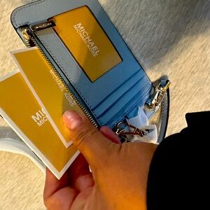 Sagging Leather Smartphone Crossbody in pale blue NWT